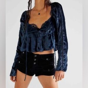 Free People Bali Heirloom Rose Crushed Velvet Long Sleeve Crop Top Large NWOT